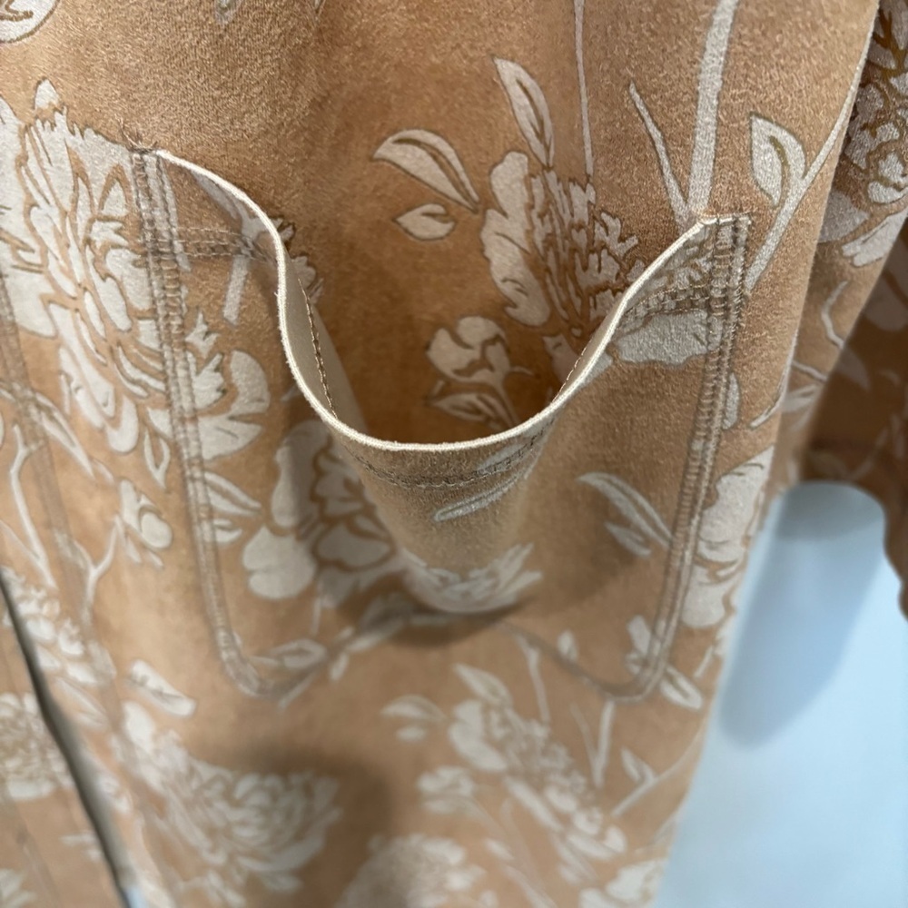 Solitaire Faux Suede Floral Open Duster Cardigan Women’s Size Large - Picture 4 of 13